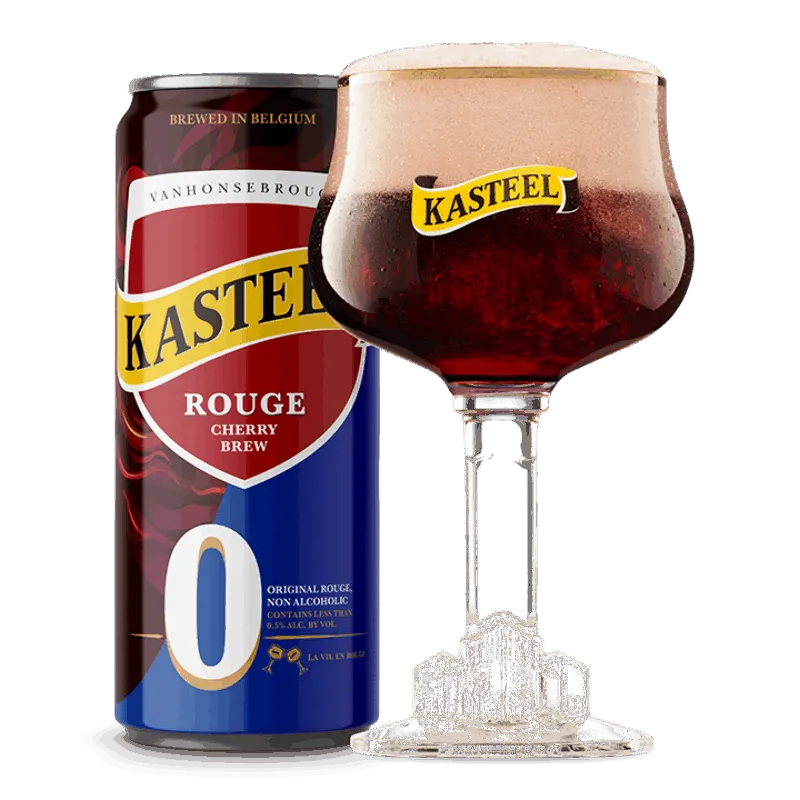 Kasteel Rouge 0 can + glass